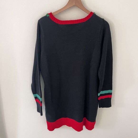 Women's Ugly Christmas Sweater Size XL Santa HO HO HO Embellished Knit Tunic - Picture 5 of 7